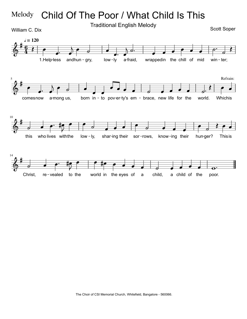 Child Of The Poor What Child Is This Melody Sheet music for Soprano