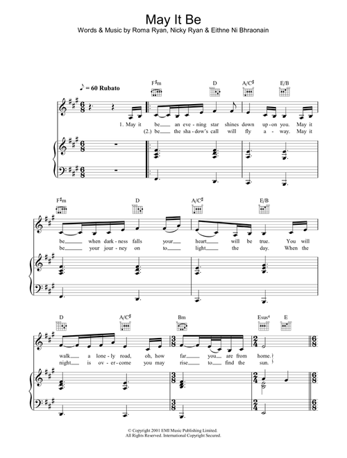 May It Be (from Lord Of The Rings: The Fellowship Of The Ring) - Hayley Westenra (Piano-Vocal-Guitar (Piano Accompaniment))