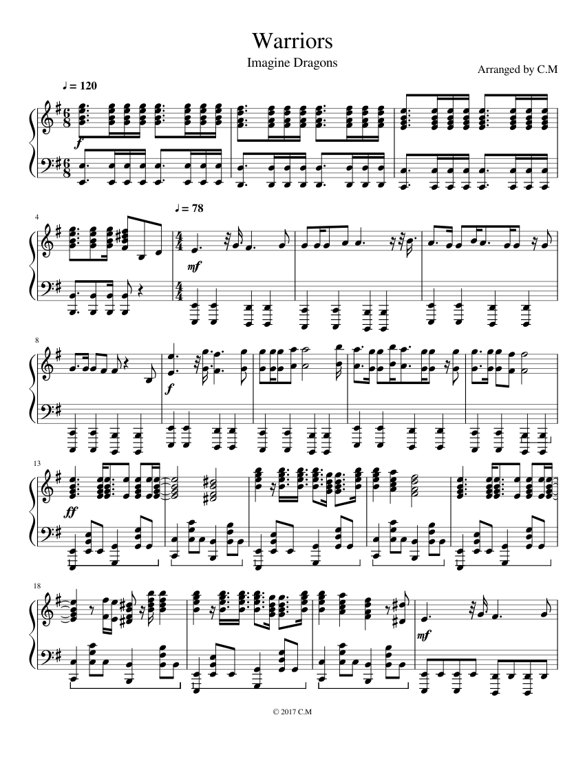 Песня warriors imagine. Warriors imagine Dragons Ноты для фортепиано. Вариорс имеджин Драгонс Ноты. Warriors imagine Dragons текст. Warriors imagine Dragons перевод.