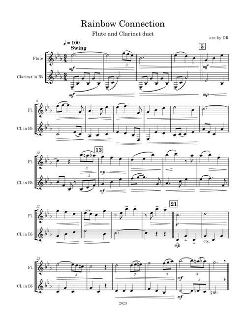 Kermit the frog - the rainbow connection – Misc Television The Rainbow Connection flute and clarinet duet - Williams and Ascher