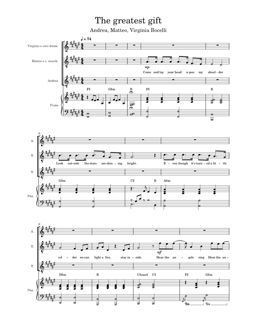 The greatest gift Sheet Music with Chords for Piano, Alto, Tenor