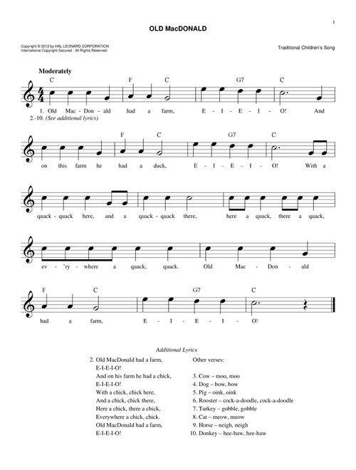 Old MacDonald - Traditional (Easy Lead Sheet - Fake Book)