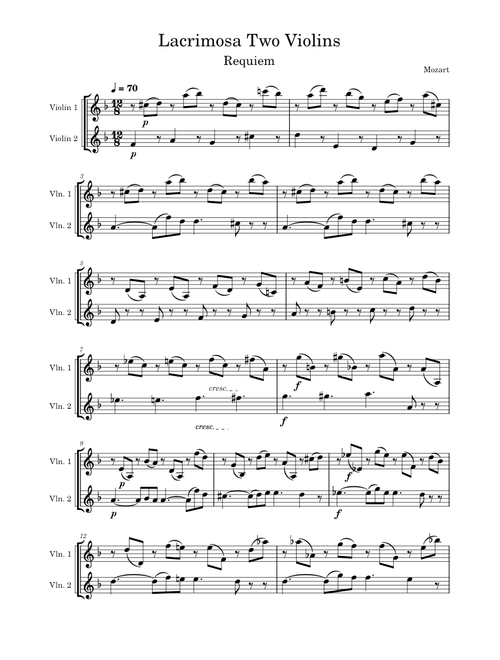 Lacrimosa – Wolfgang Amadeus Mozart Lacrimosa Two Violins