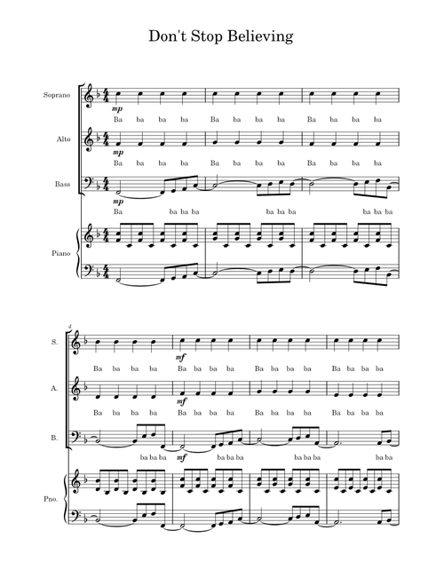 Don't Stop Believin' – Journey Don't Stop Believing – Journey, arr. SAB and Piano