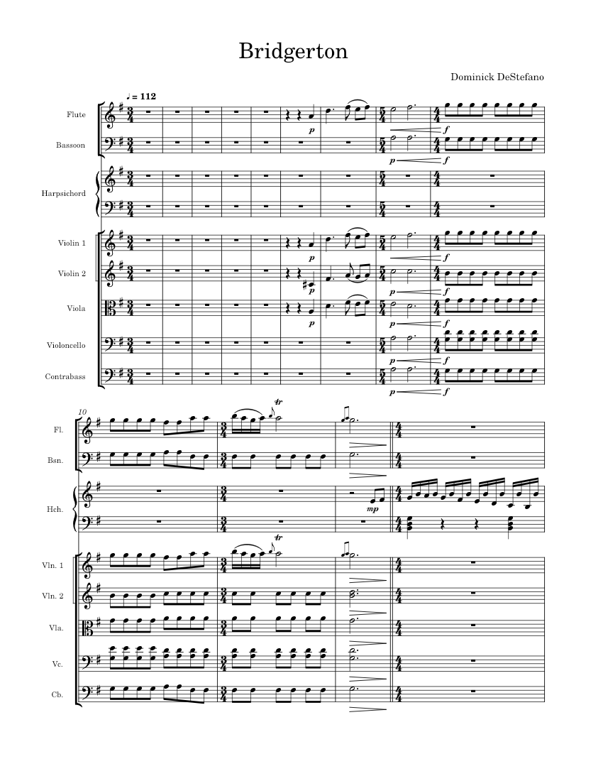 Bridgerton Sheet music for Harpsichord, Flute, Bassoon, Contrabass