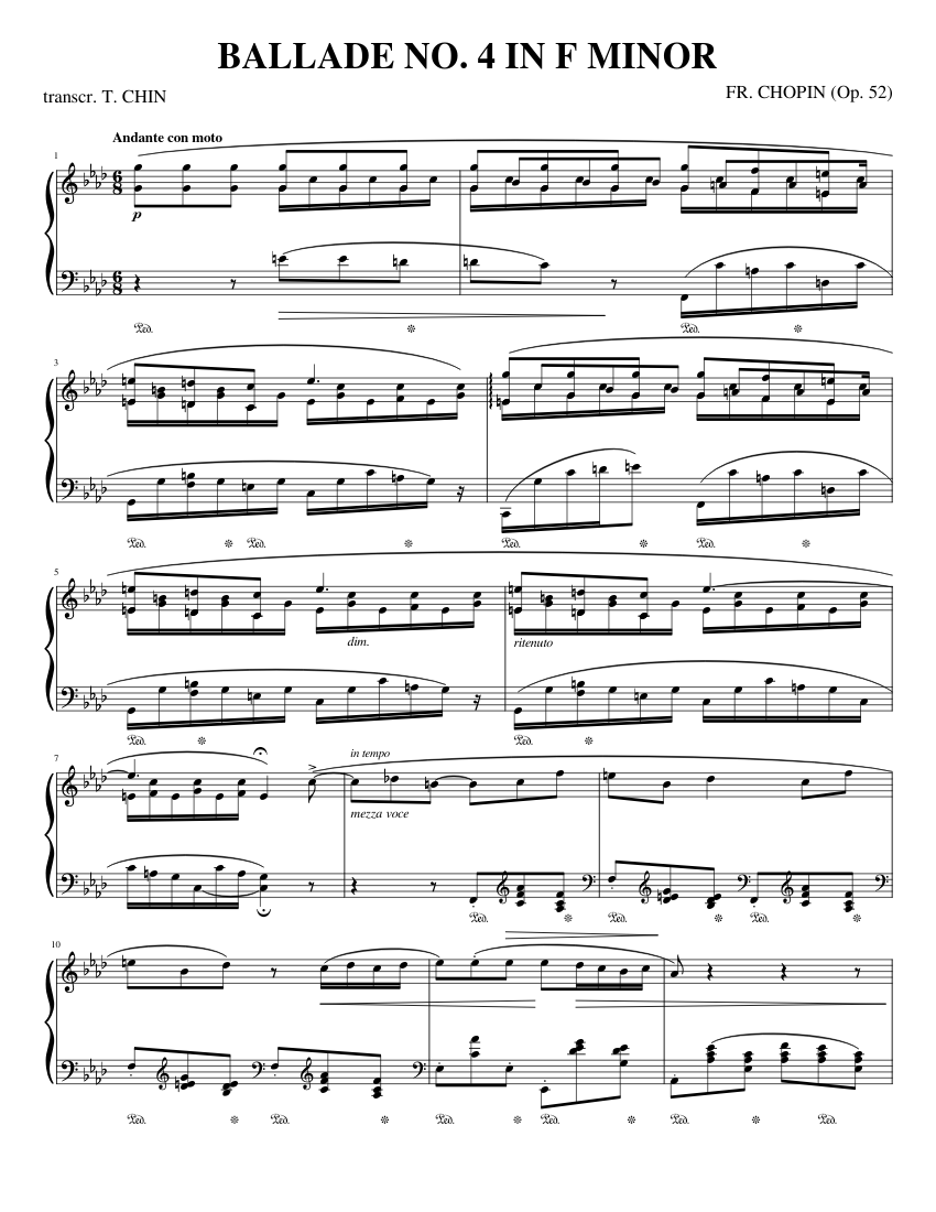 Chopin Ballade No. 4 in F Minor (Op. 52) Sheet music for Piano (Solo