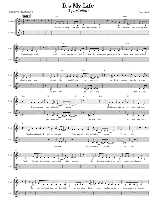 It's My Life - Bon Jovi (2-part choir) – Bon Jovi It's My Life - Bon Jovi (2-part choir)