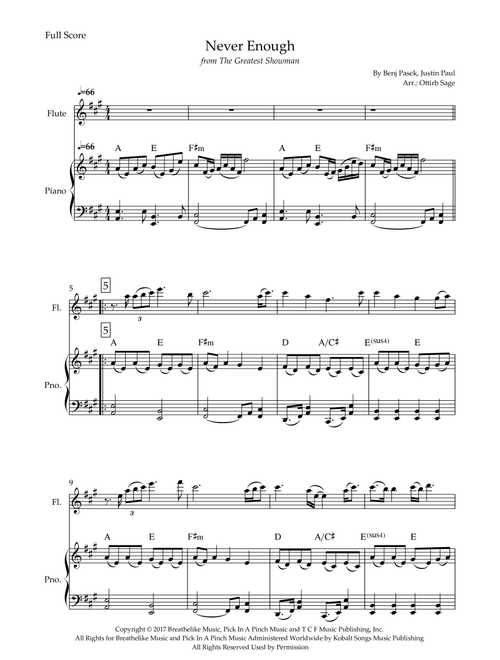 Never Enough (Arr. Ottirb Sage) - The Greatest Showman Ensemble (Flute and Piano)