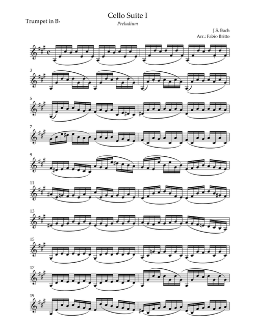 Preludium (from Cello Suite no.1 - J. S. Bach) for Trumpet in Bb Solo (Arr. Fabio Britto) - Johann Sebastian Bach (Trumpet Solo)