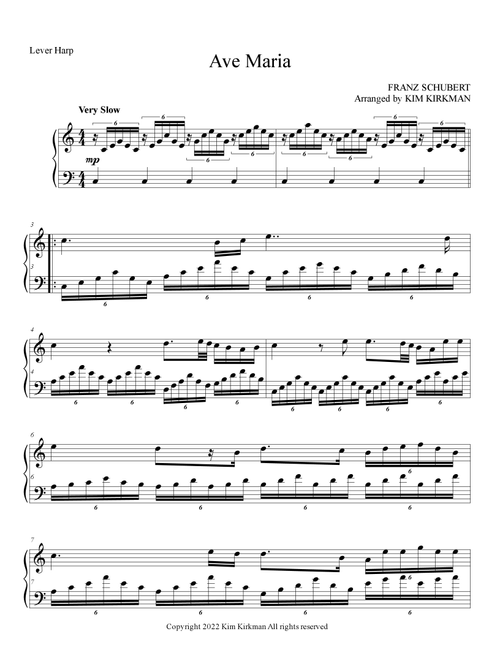 Ave Maria - Schubert - for lever harp - no levers required (Arr. Kim Kirkman) - Franz Schubert (Harp)