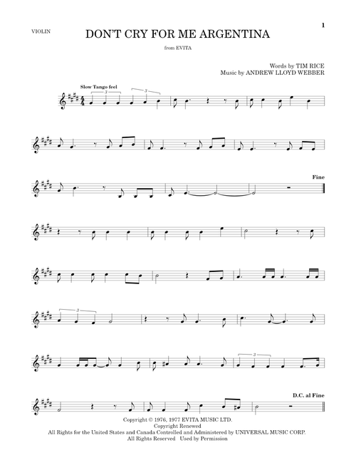 Don't Cry For Me Argentina - Madonna (Violin Solo)