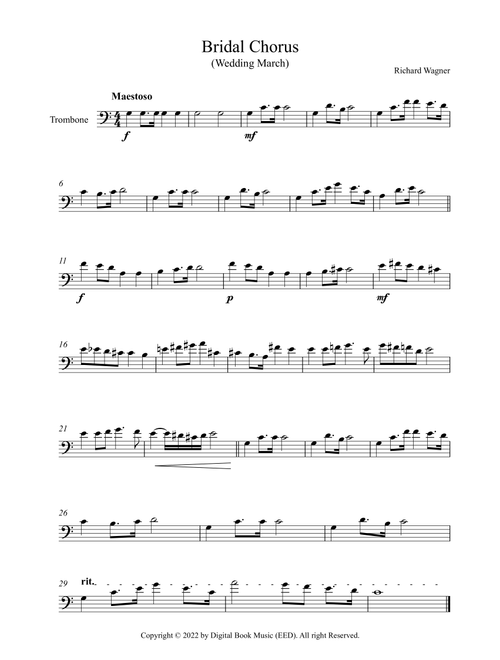 Bridal Chorus (Wedding March) - Richard Wagner (Trombone) (Arr. Digital Book Music) (Trombone Solo)