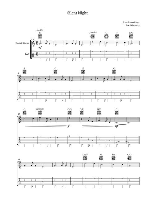 SIlent Night - Christmas Song for Eletric with tab and chords (Arr. Heisenberg) - Franz Gruber (Guitar Tab)