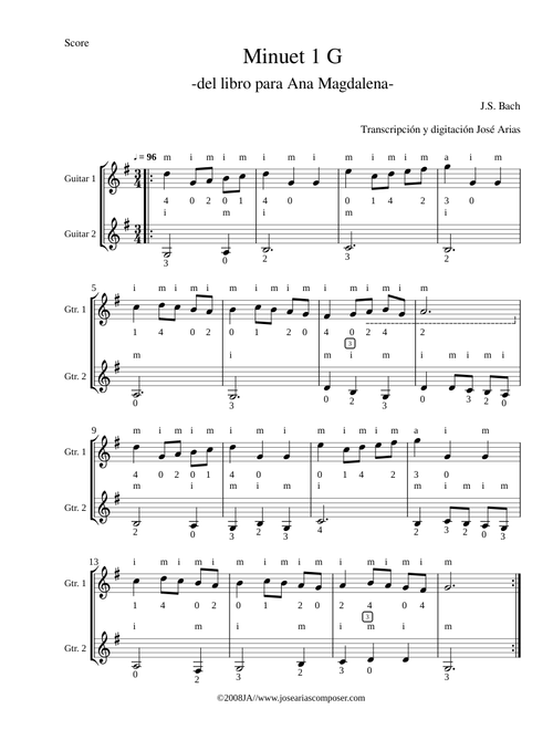 Bach Minuet 1 G Dúo de Guitarra