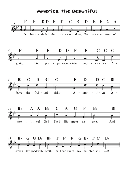 America The Beautiful - Easy (Arr. Avgusta Udartseva) - Traditional (Recorder Solo)