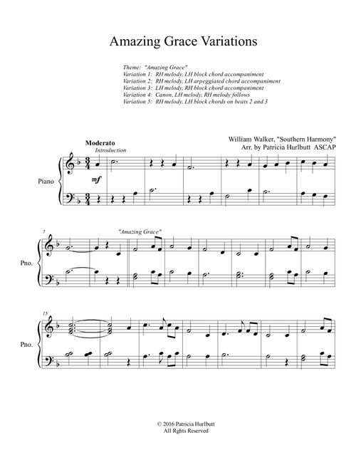 Amazing Grace Variations (Arr. Patricia Hurlbutt) - William Walker (Piano Solo)