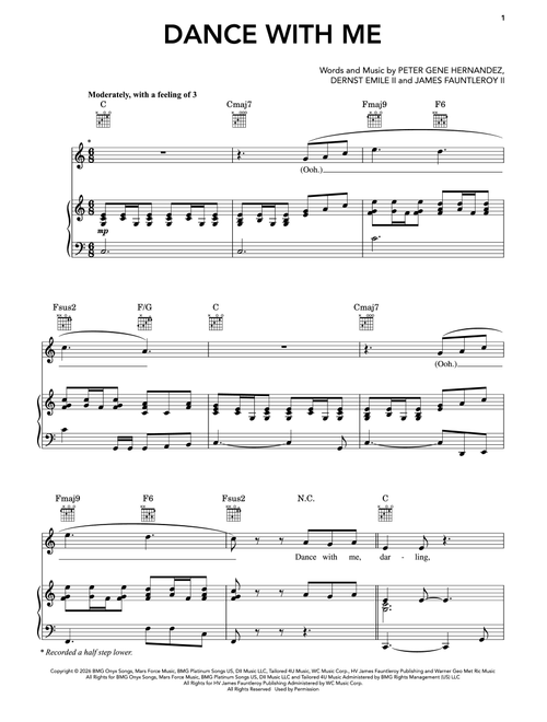 Dance With Me - Bruno Mars (Piano-Vocal-Guitar)