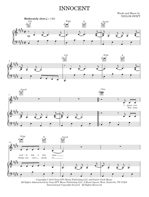 Innocent - Taylor Swift (Piano-Vocal-Guitar)