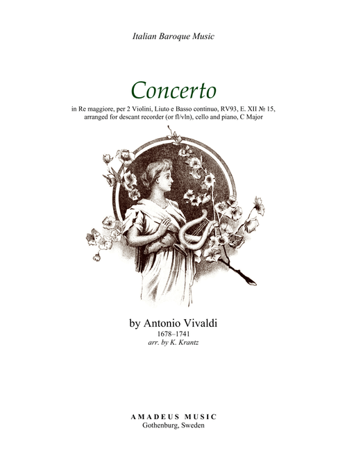 Concerto in D Major RV93, E XII No. 15 for descant recorder, cello and piano (C major) (Arr. K. Krantz) - Antonio Vivaldi (Small Ensemble)