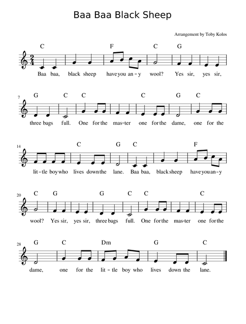Baa baa black sheep – Misc Traditional