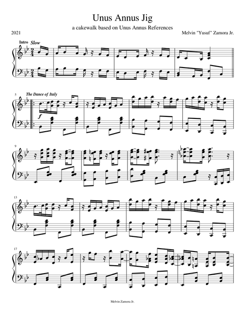 Unus Annus Jig (Cakewalk based on Unus Annus References)