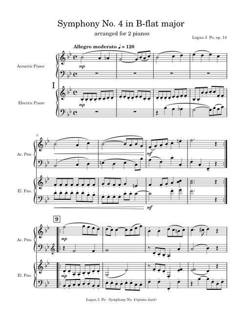 Symphony No. 4 in B-flat major, op. 14 (piano duet) – Logan J. Po