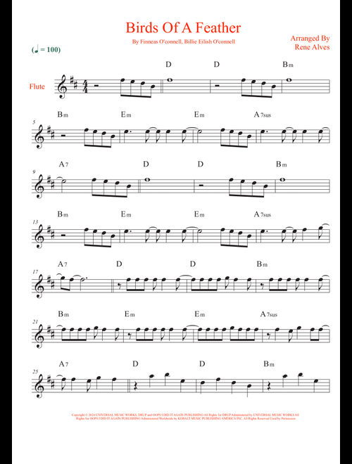 Birds Of A Feather (Arr. Rene Alves) - Billie Eilish (Flute Solo)