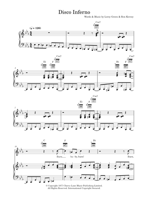 Disco inferno - The Trammps (Piano-Vocal-Guitar (Piano Accompaniment))