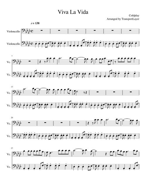 Viva La Vida for Cello Duet
