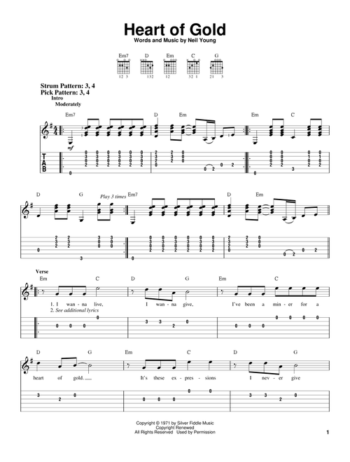 Heart Of Gold - Neil Young (Easy Guitar with TAB)