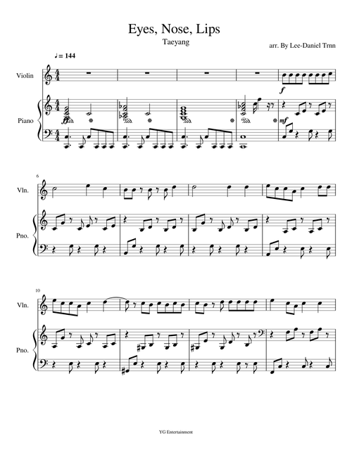 TAEYANG - 눈,코,입 (Eyes, Nose, Lips) for Violin and Piano Accompaniment