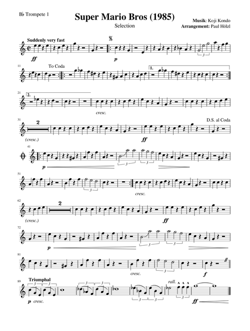 Super Mario Bros arranged for Brass Quartet Bb Trompete 1