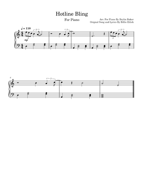 Hotline Bling - Billie Eilish | Arr. Brylin Baker | Piano