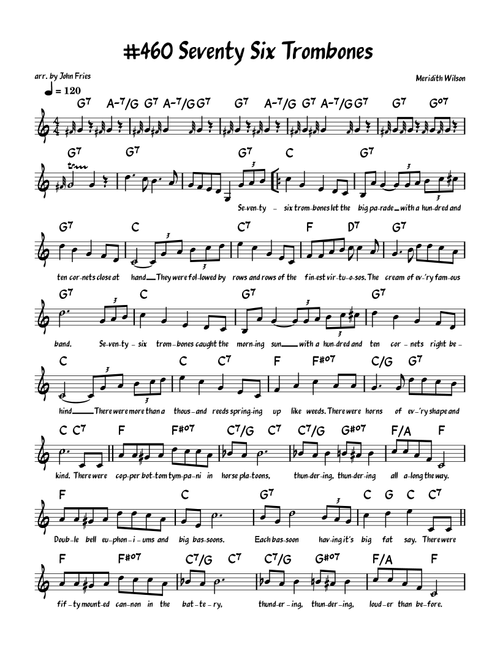 Seventy Six Trombones (Arr. John Fries) - Ambassadors Of Harmony (Piano-Vocal-Guitar (Piano Accompaniment))
