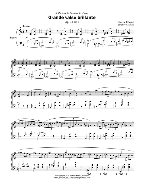 Grande valse brillante, Op. 34 No. 2, for piano solo (Arr. Klas Krantz) - F. Chopin (Piano Solo)