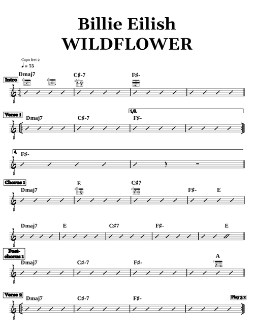 WILDFLOWER – Billie Eilish (guitar chord chart)