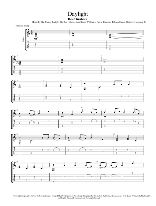 Daylight (Arr. Pavlo Pakshyn) - David Kushner (Guitar Tab)