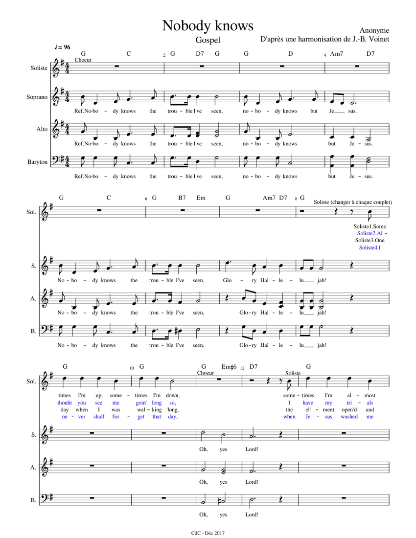 Nobody knows Sheet Music with Chords for Guitar, Harp (Mixed