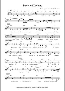 レインボー 楽譜 ストリート・オブ・ドリームズ バンドスコア RAINBOW Free Street Of Dreams by Rainbow sheet music | Download PDF or