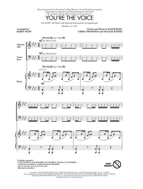You're The Voice (arr. Kirby Shaw) - John Farnham, Rebecca St James (Choral, SATB)