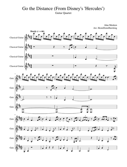 Go the Distance (From 'Hercules') (Guitar Quartet)