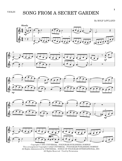 Song From A Secret Garden (Violin Duet)