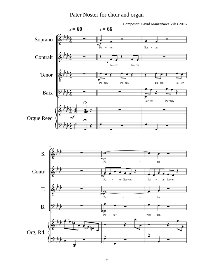 Pater Noster for choir and organ Sheet Music for Soprano, Alto, Tenor ...