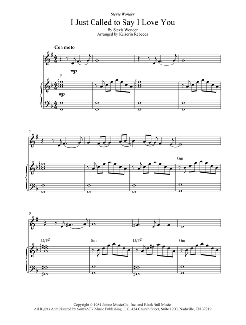 I Just Called To Say I Love You (Arr. Kaiserin Rebecca) - Stevie Wonder (Trumpet and Piano)