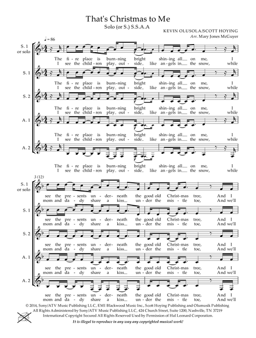 That's Christmas to Me (Arr. Mary S. Jones) - Pentatonix (Choral, SSAA)