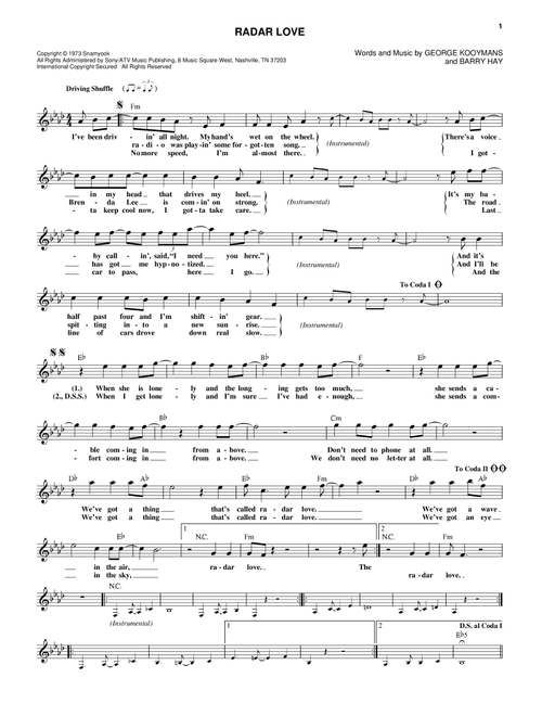 Radar Love - Golden Earring (Lead Sheet - Fake Book)