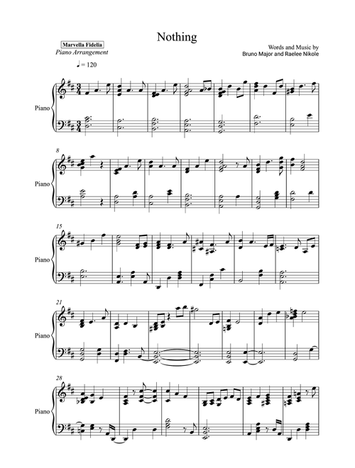 Nothin' On You (Arr. Marvella Fidelia) - Bruno Major (Piano Solo)