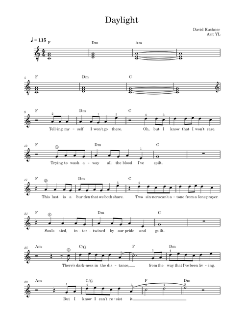 Daylight – David Kushner (easy lead sheet)