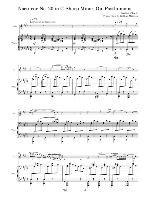 Chopin Nocturne No. 20 in C-Sharp Minor, Op. Posthumous - arr. by Nathan Milstein