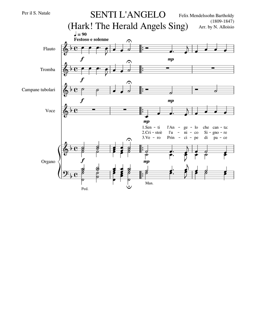 Senti l'Angelo, F. Mendelssohn Bartholdy Sheet Music for Organ